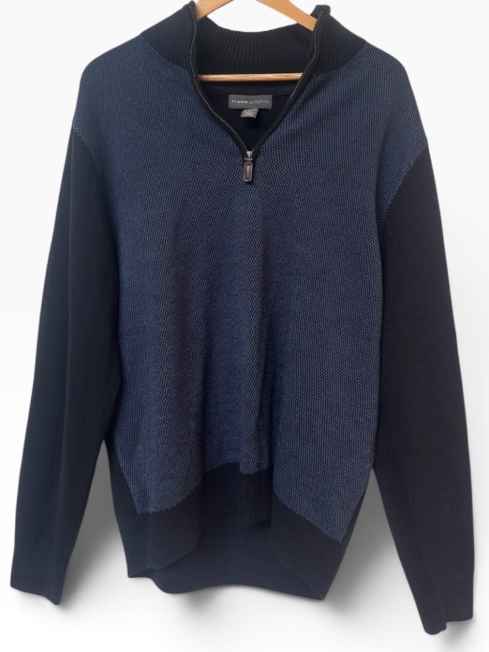 Tricots St. Raphael Mens Quarter Zip Pullover Knit Sweater Blue Navy